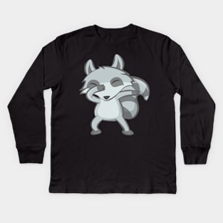 Cute Dabbing Raccoon Shirt Animal Costume Funny Dance Kids Long Sleeve T-Shirt